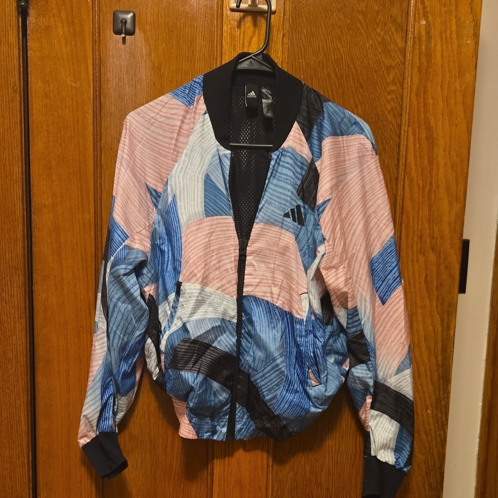 Adidas Women's Blue and Pink Bomber Jacket